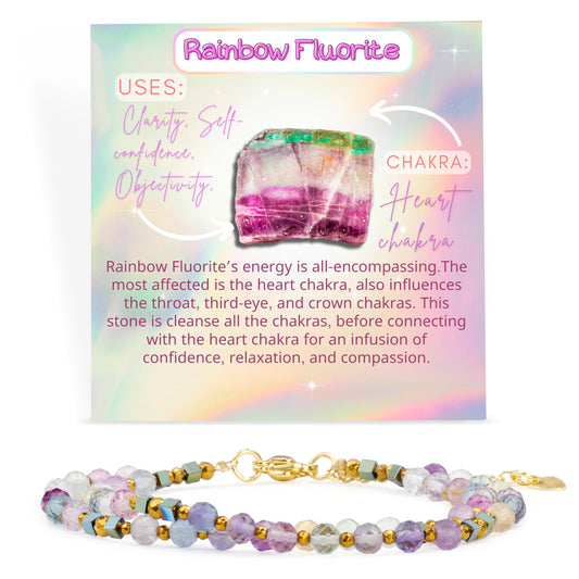 Farfume Rainbow Fluorite - Clarity - Crystal Beaded Bracelets, Chakra 4mm Natural Stone Beads Bracelets, Gemstone Spiritual Jewelry Gifts for Mother's Day