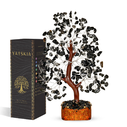 YATSKIA Black Tourmaline Gemstone Tree - Crystal Tree of Life - Crystals and Stones Home Office Decor - Good Luck Gifts for Women