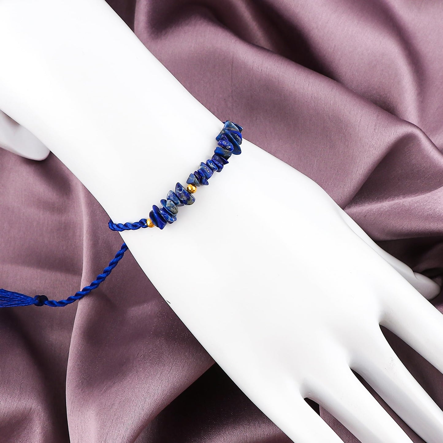 GEMSYMPHONY Lepis Lazuli Gemstone Chips Rope Bracelet – Adjustable Handmade Crystal Chip Bead Bracelet for Women & Men, Natural Stone Healing Jewelry, Boho Style, Unisex Spiritual Gift (Lepis Lazuli)