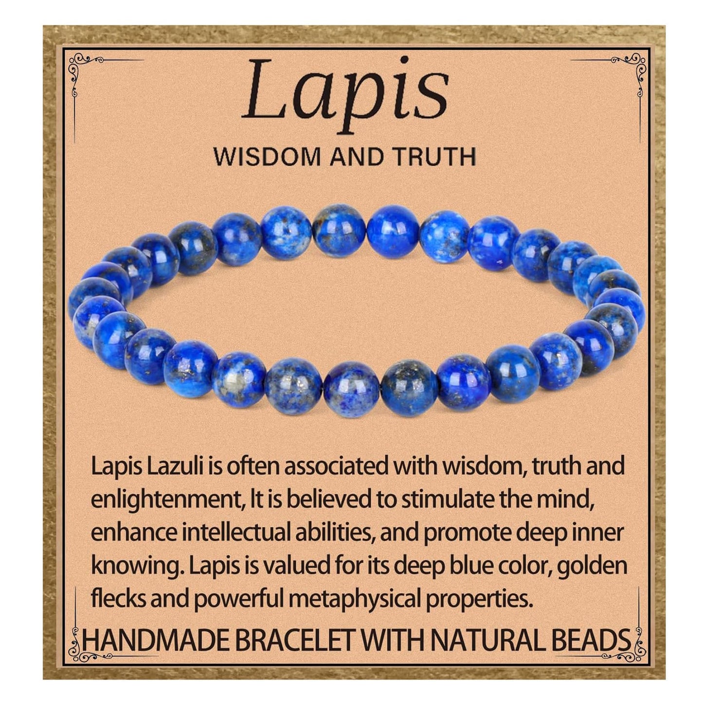 LPBeads Handmade Natural Gemstone Stretch Elastic 6mm Lapis Lazuli Bracelet Healing Crystal Round Stone Beads Jewelry Gifts for Women Men