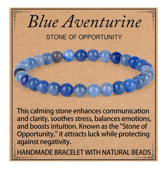 LPBeads Handmade Natural Gemstone Stretch Elastic 6mm Blue Aventurine Bracelet Healing Crystal Round Stone Beads Jewelry Gifts for Women Men