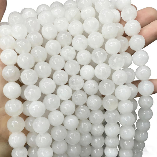 Zenkeeper 108 Pcs White Jade Beads for Jewelry Making 8 MM White Jade Gemstones Loose Stone Beads