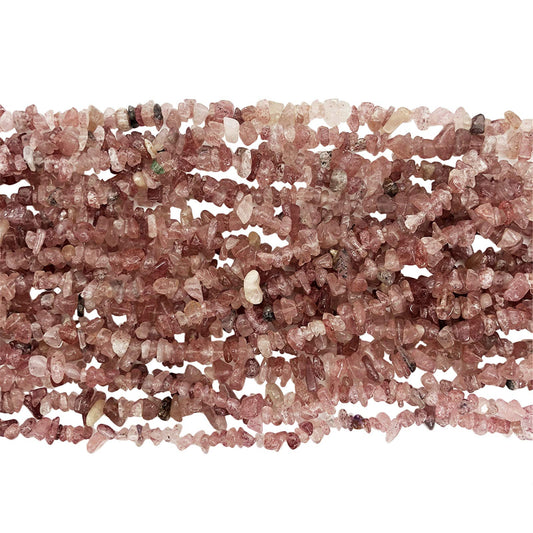 Fekuar 64" Irregular Tumbled Strawberry Quartz Chip Beads for Jewelry Making, Healing Crystal Drilled Loose Bead Strand DIY Craft Supplies, 5-8mm