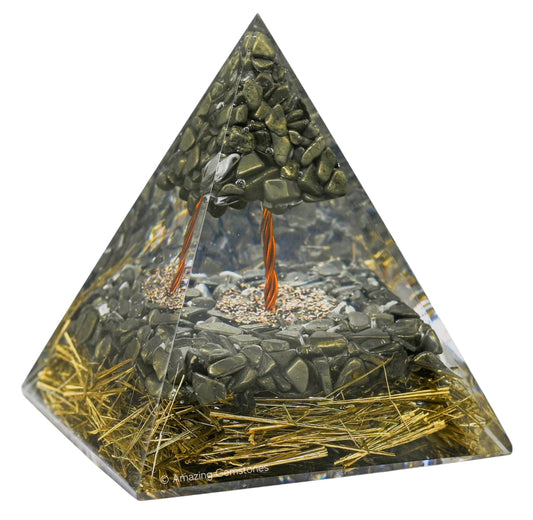 Amazing Gemstone Organite Orgone Pyramid Extra Large 105 MM - Orgone Energy Pyramid with Pyrite Crystals and Healing Stone - Orgonite Pyramids Crystals and Positive Energy