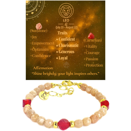 Ayriwoyi Leo Zodiac Bracelet Sunstone Bracelet 12 Constellations Carnelian Crystal Healing Energy Bracelets Astrology Jewelry Gift for Women