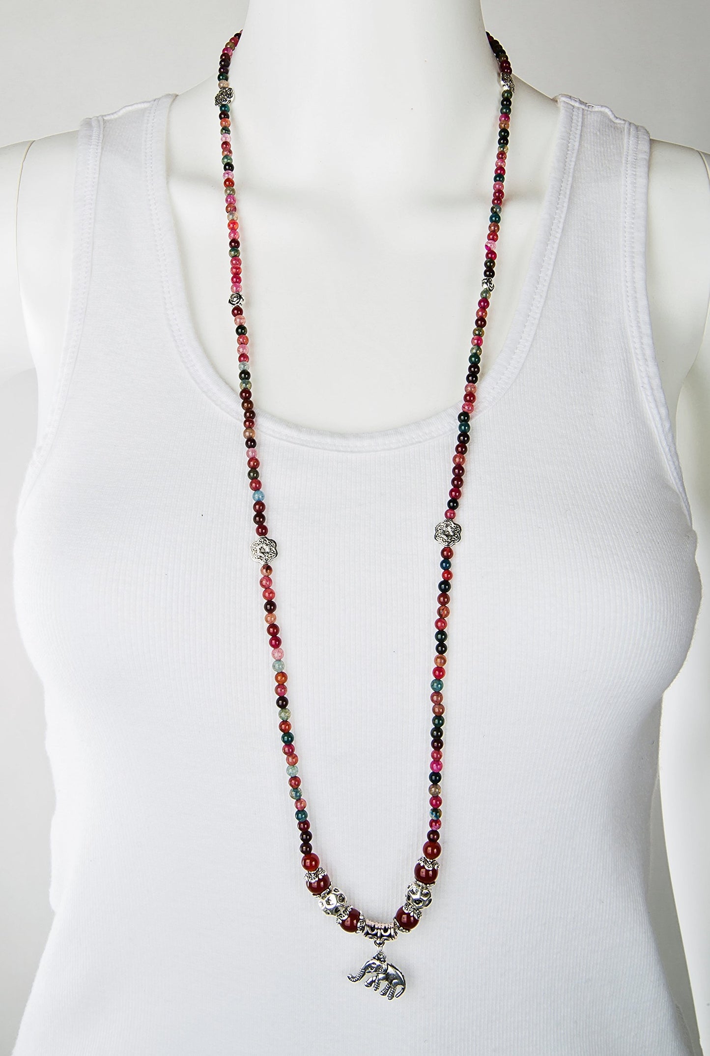 SPUNKYsoul Good Luck Elephant Natural Garnet & Agate Stretch Wrap Bracelet Mala Collection