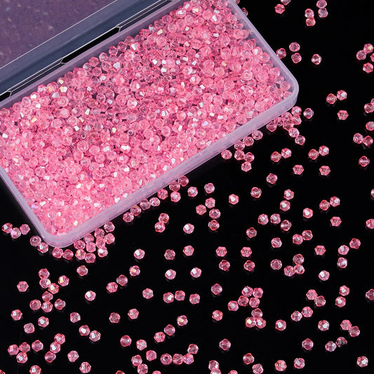 Laopottbeads 1100PCS 4mm Bicone Crystal Glass Beads for Jewelry Making, Sparkling Mini Beads for Suncatchers, DIY Bracelets & Craft Projects (Light Rose Red)