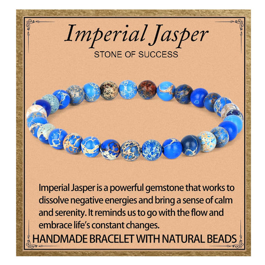 LPBeads Handmade Natural Gemstone Stretch Elastic 6mm Blue Imperial Jasper Bracelet Healing Crystal Round Stone Beads Jewelry Gifts for Women Men