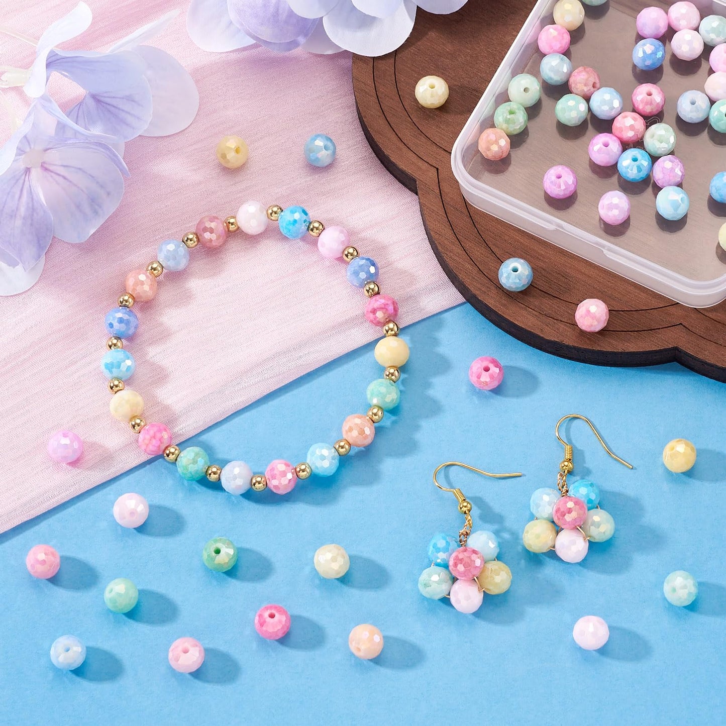 Elecrelive 55Pcs 8mm Round Glass Beads Jewelry Making, Faceted Crystal Beads Imitation Jade Gems for Bracelet Necklace Jewelry DIY Crafts Supplies