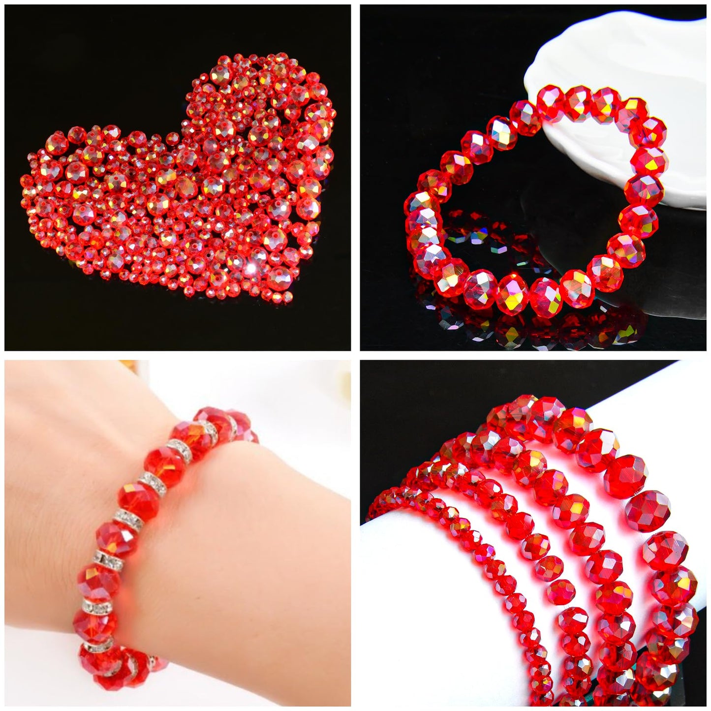 Laopottbeads 1200Pcs 4mm Crystal Glass Beads for Jewelry Making Beads for Bracelets Necklace Pendants Making Supplies(Red)