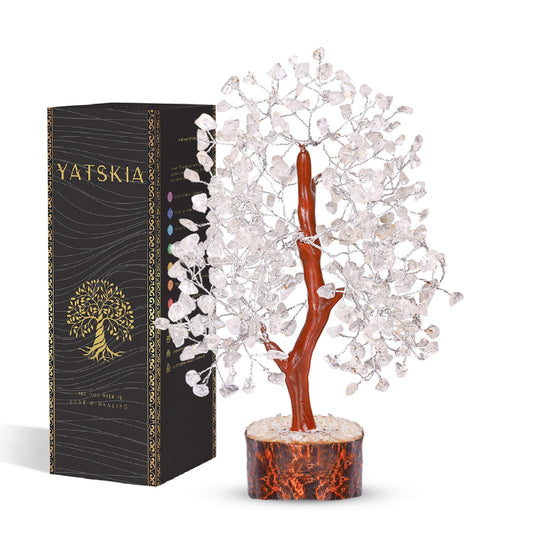 YATSKIA Clear Quartz Crystal Tree - Sculpture, Handmade 100% Natural Gemstones, Customizable, Home Decor, Feng Shui, Housewarming Gift