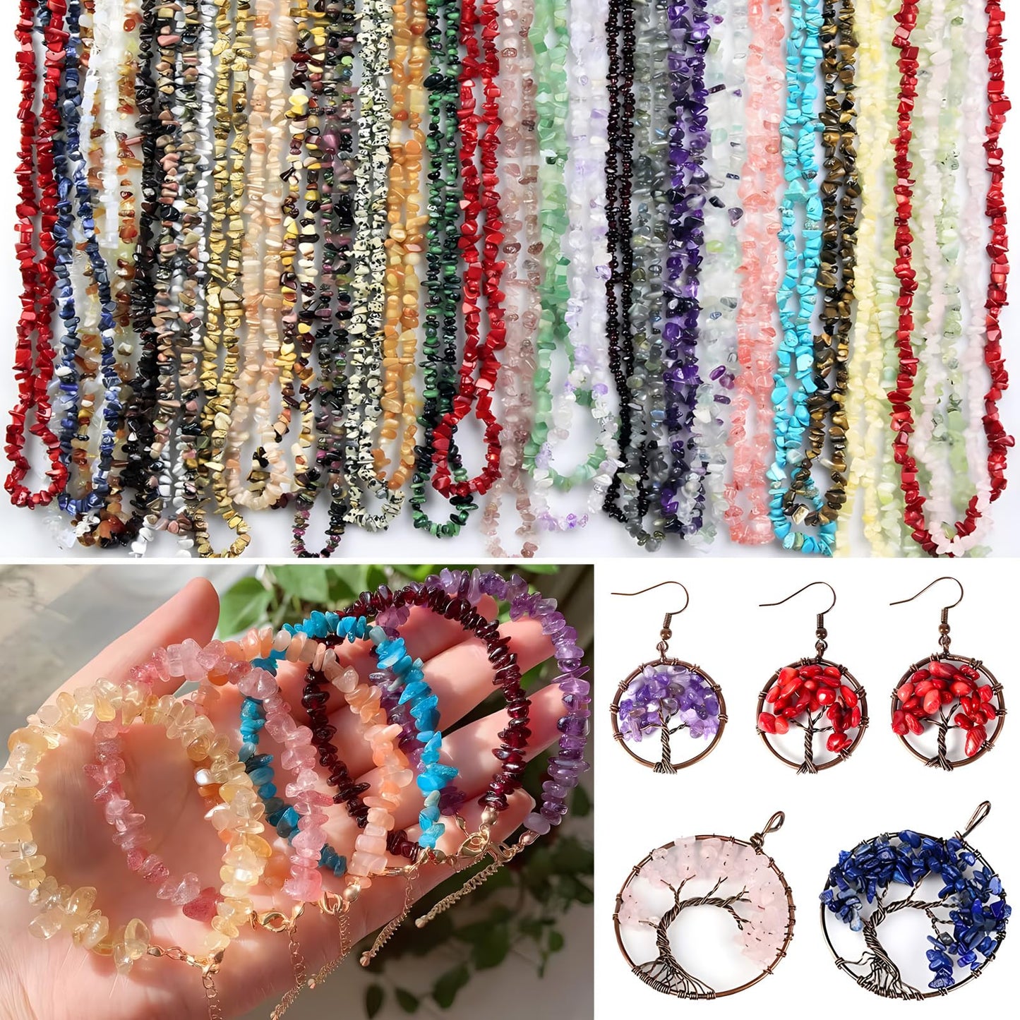 Natural Chip Stone Beads 450pcs Multicolor Chips 5-8mm Genuine Real Irregular Healing Crystal Rocks Hole Drilled DIY Loose Gemstone Beads for Jewelry Making Bracelet Earrings Necklace Crafting