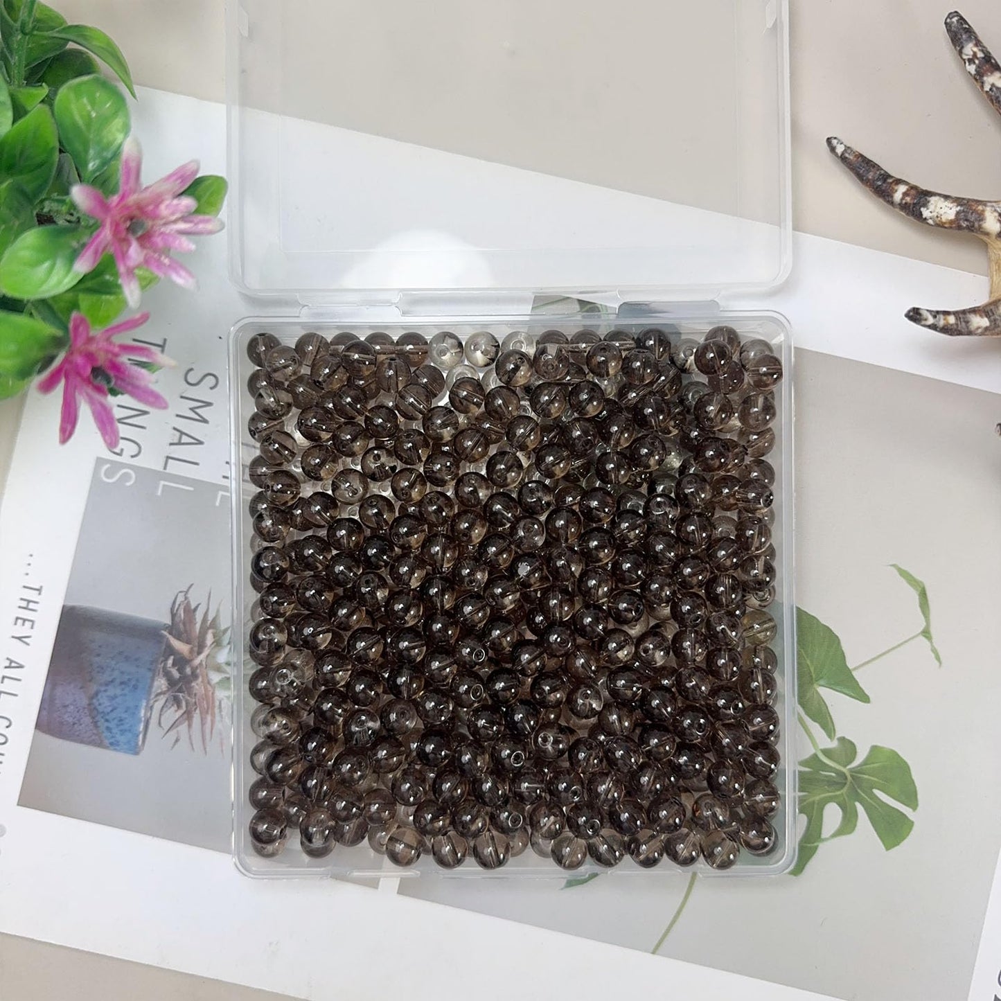PAMIR TONG 400pcs 8mm Round Glass Beads for Bracelet-Transparent Gray Pretty Smooth Loose Beads for Necklace-Earring-Jewelry Making-Home Deco and DIY Crafts & Projects