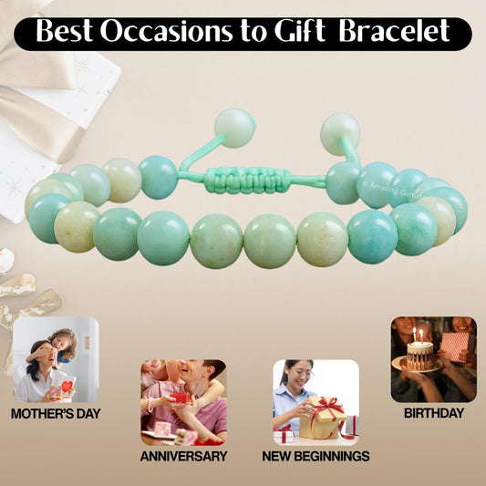 Amazing Gemstone Amazonite Bracelet for Women Men's Gifts - Protection Healing Crystal Bracelet - 8mm Gemstone Beaded Adjustable Bracelet Pulseras Para Hombres Mujer Stocking Stuffers