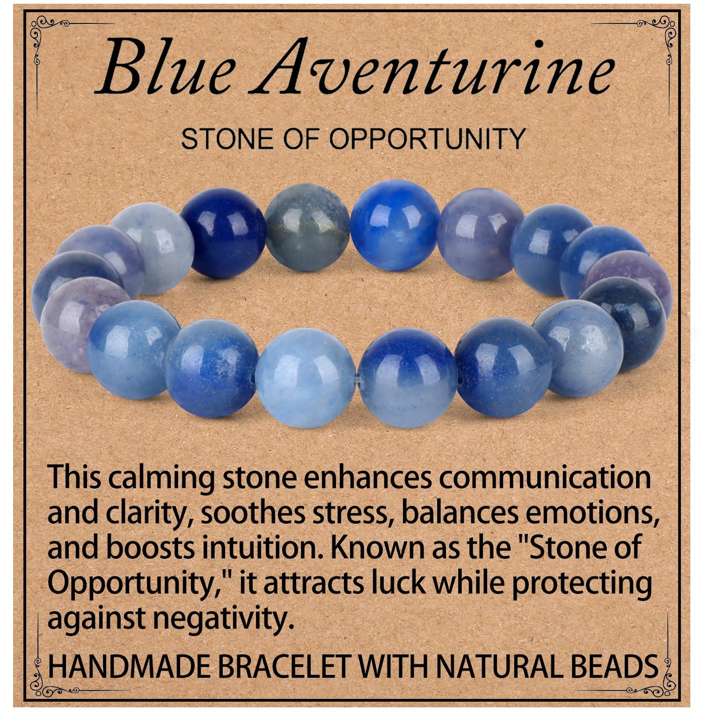 LPBeads Handmade Natural Gemstone Stretch Elastic 10mm Blue Aventurine Bracelet Healing Crystal Round Stone Beads Jewelry Gifts for Women Men