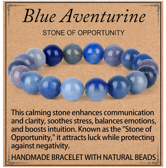 LPBeads Handmade Natural Gemstone Stretch Elastic 10mm Blue Aventurine Bracelet Healing Crystal Round Stone Beads Jewelry Gifts for Women Men