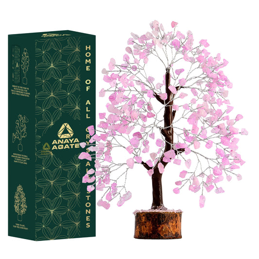 ANAYA AGATE Rose Quartz Crystal Tree for Home Decor, Office Desk Decor, Chakra Healing Crystals & Stone for Positive Energy, Money, Good Luck, Tree of Life Spiritual for Women and Mom
