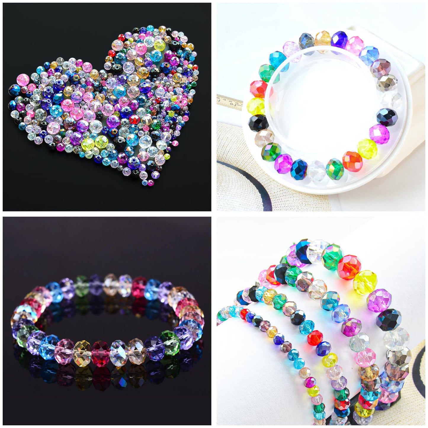 Laopottbeads 1200Pcs 4mm Colors Random Crystal Glass Beads for Jewelry Making Beads for Bracelets Necklace Pendants Making Supplies(Mixed Colors)