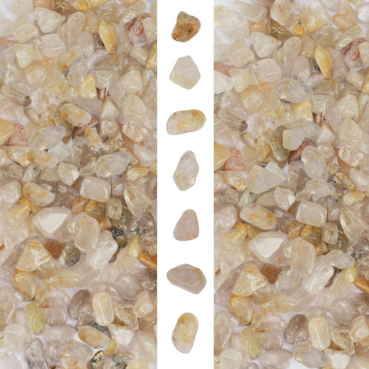 gemshan 2lb Natural Crushed Crystal Chip Bulk 7mm-9mm Tumble Healing Crystal Stone for Aquarium Vase Plant Decoration Jewelry DIY (Rutilated quartz)