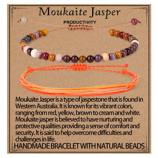 LPBeads 4mm Moukaite Jasper Bracelet with Handmade Rope Bracelet Size Adjustable Natural Stone Crystal Healing Bracelets Gifts for Unisex Adults