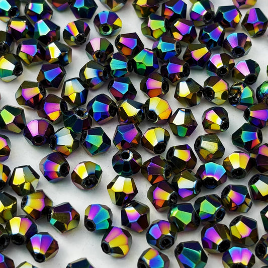 YUEXIGO 400pcs 4mm Bicone Glass Crystal Beads for Jewelry Making, Faceted Bicone Glass Spacer Beads for Bracelet Earring Necklace DIY Craft(Rainbow)