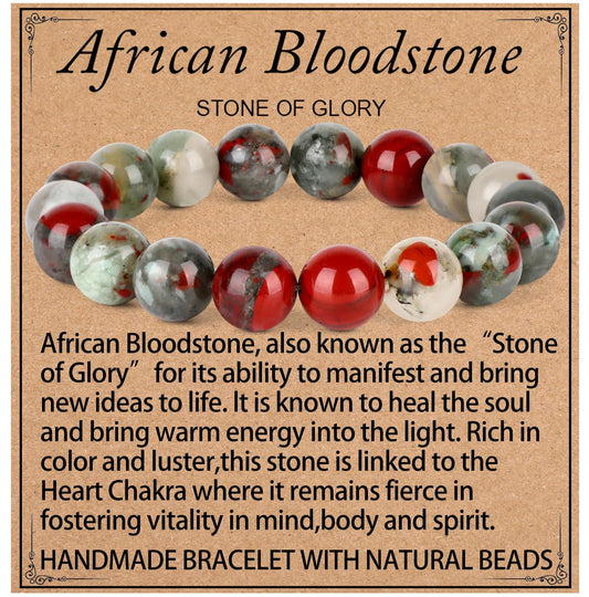 LPBeads Handmade Natural Gemstone Stretch Elastic 10mm African Bloodstone Bracelet Healing Crystal Round Stone Beads Jewelry Gifts for Women Men