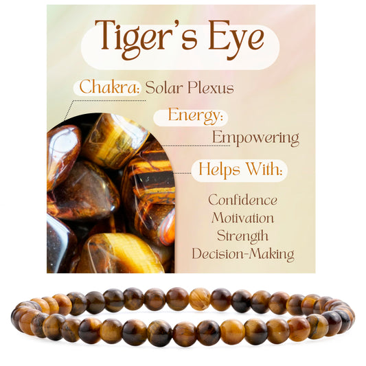 Bivei Tiger Eye - Empowering - 4mm Beaded Bracelets for Women Handmade Semi Precious Natural Stone Stretch Elastic Jewelry Yoga Protection Gifts Small