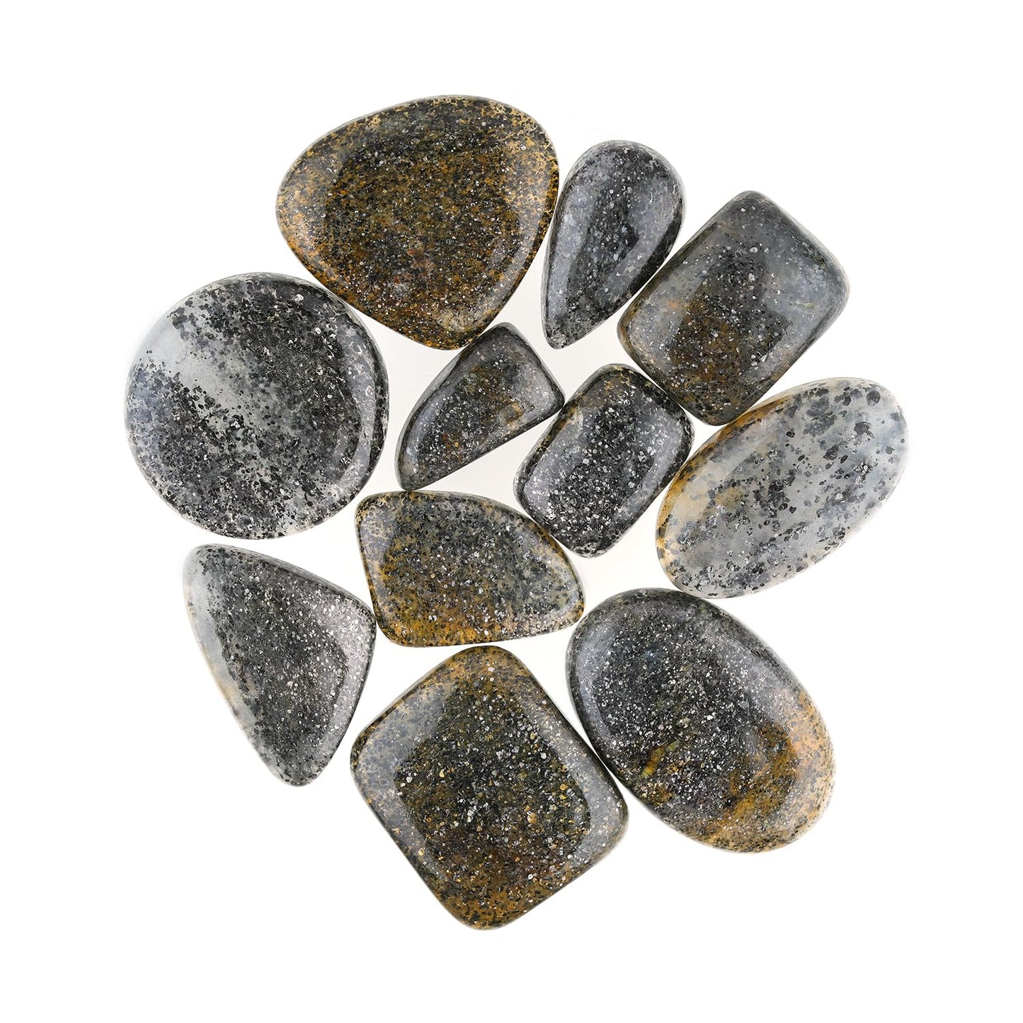 GemSymphony Natural Black Sunstone Gemstone Cabochon Pack of 3 Mixed Shapes – Polished Crystal Stones for Jewelry Making Supply, Healing, Reiki & DIY Crafts, Natural Gem Cab Set for Wire Wrapping (10-20 mm)
