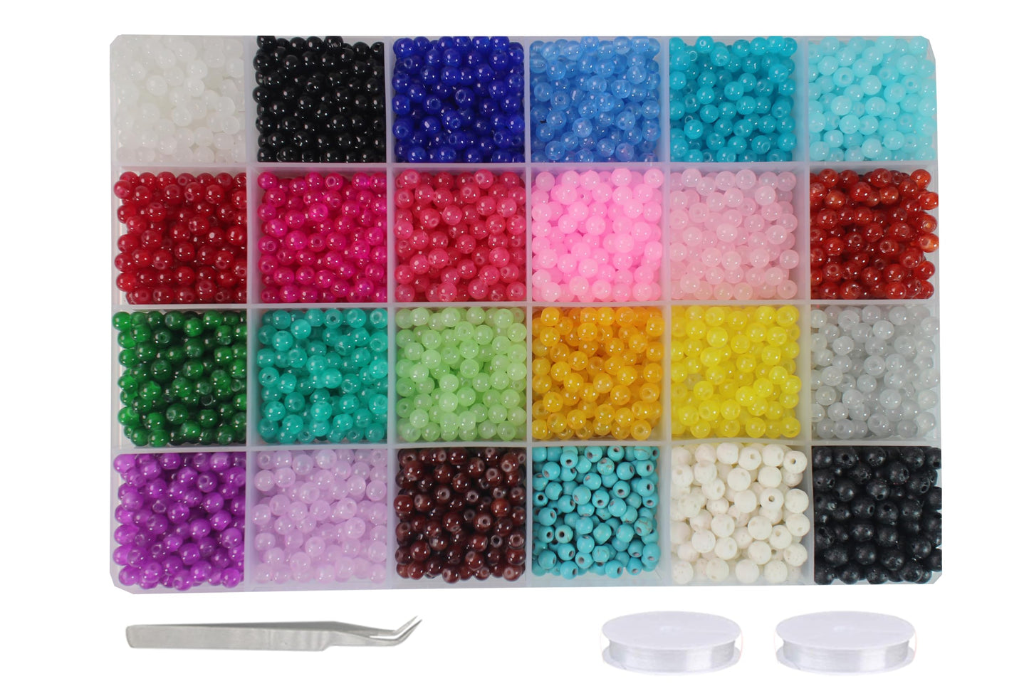 Pamir Tong 4mm Glass Beads Bulk for Jewelry Making 4700pcs Round Imitative Jade Beads Bracelet Loose Beads Set Crystal Seed Beads for Earry & Necklace Emroidery Beads for DIY Crafts