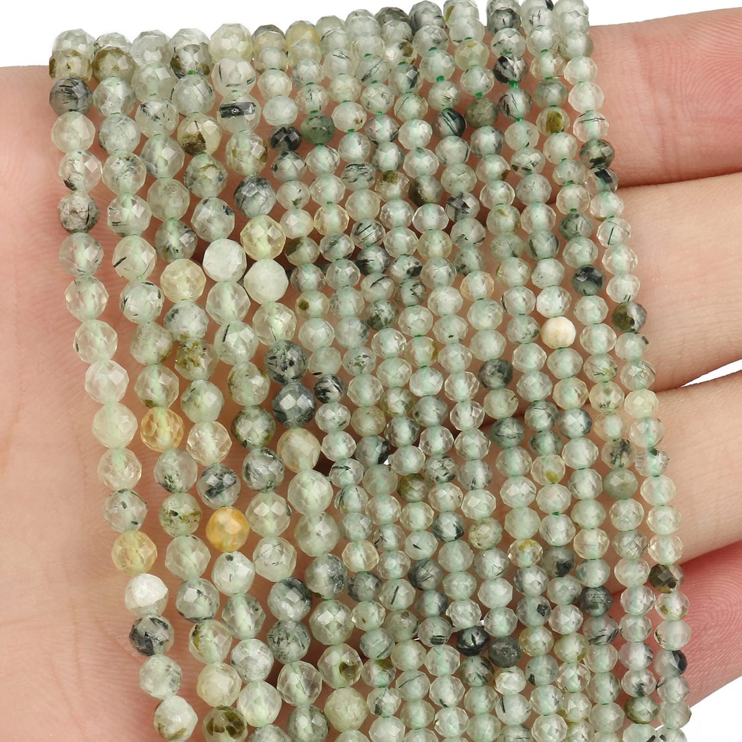 Song Xi 180pcs 2mm Natural Prehnite Gemstone Beads Faceted Round Loose Stone Beads for Jewelry Making (1 Strand)