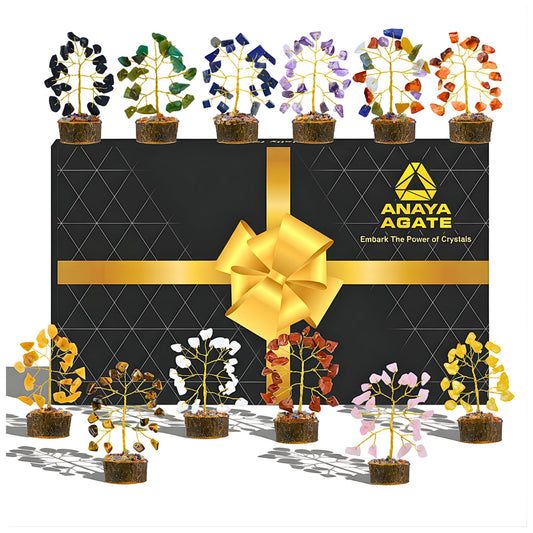 ANAYA AGATE Crystal Tree Set of 12 Unique Birthday Gifts for Women,Sister,Mom,Home Office Decor,Shelf Decoration for Positive Energy,Bring Good Luck,Money,Reiki Healing, Chakra Tree of Life Gift Sets
