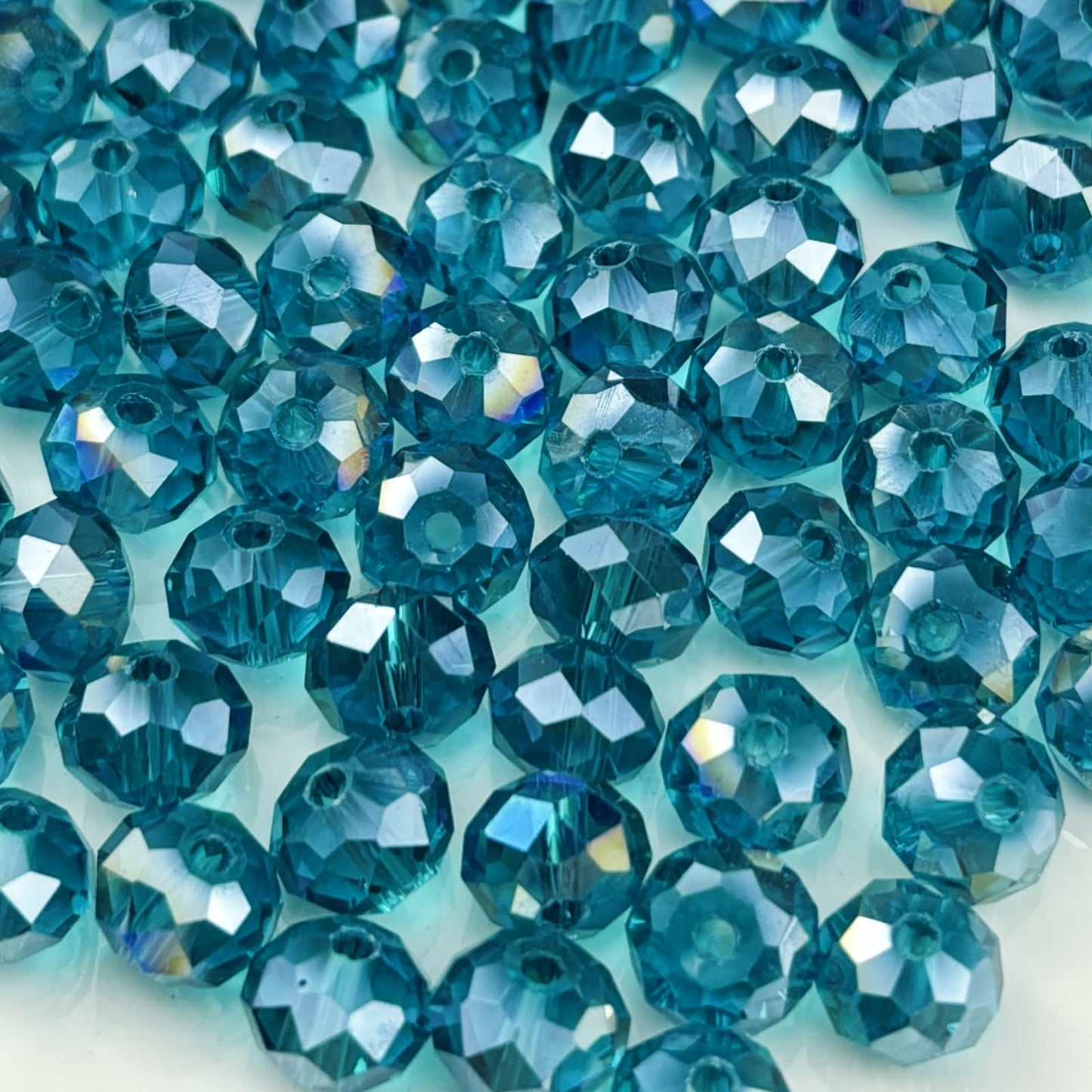 YHYPOCI 100pcs 8mm Crystal Glass Beads for Crafts Faceted Rondelle Glass Beads for Jewelry Making Crystal Spacer Beads for Necklaces Bracelets Earrings DIY Craft(Peacock Blue AB)