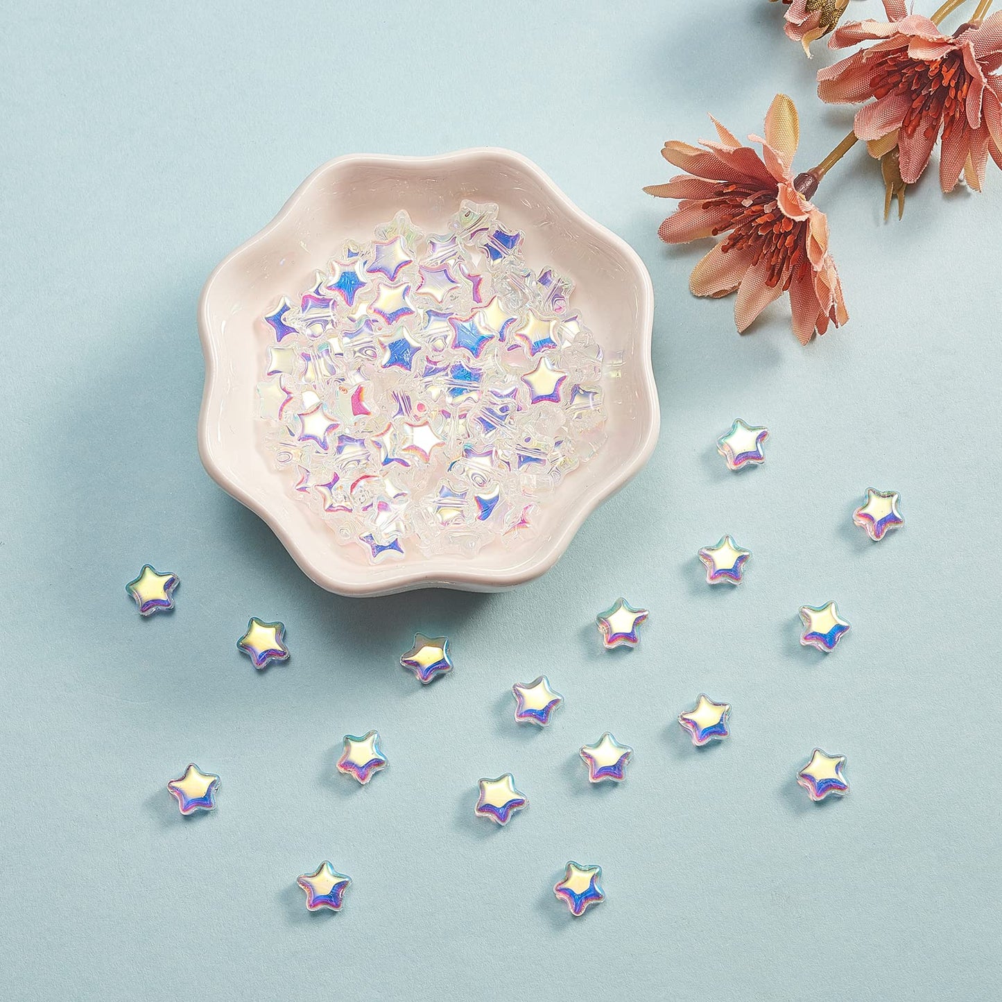 UR URLIFEHALL 100 Pcs Clear AB Star Glass Beads Twinkle Star Beads Tiny Glass Beads for Earring Bracelet Necklace Jewelry DIY Craft Making