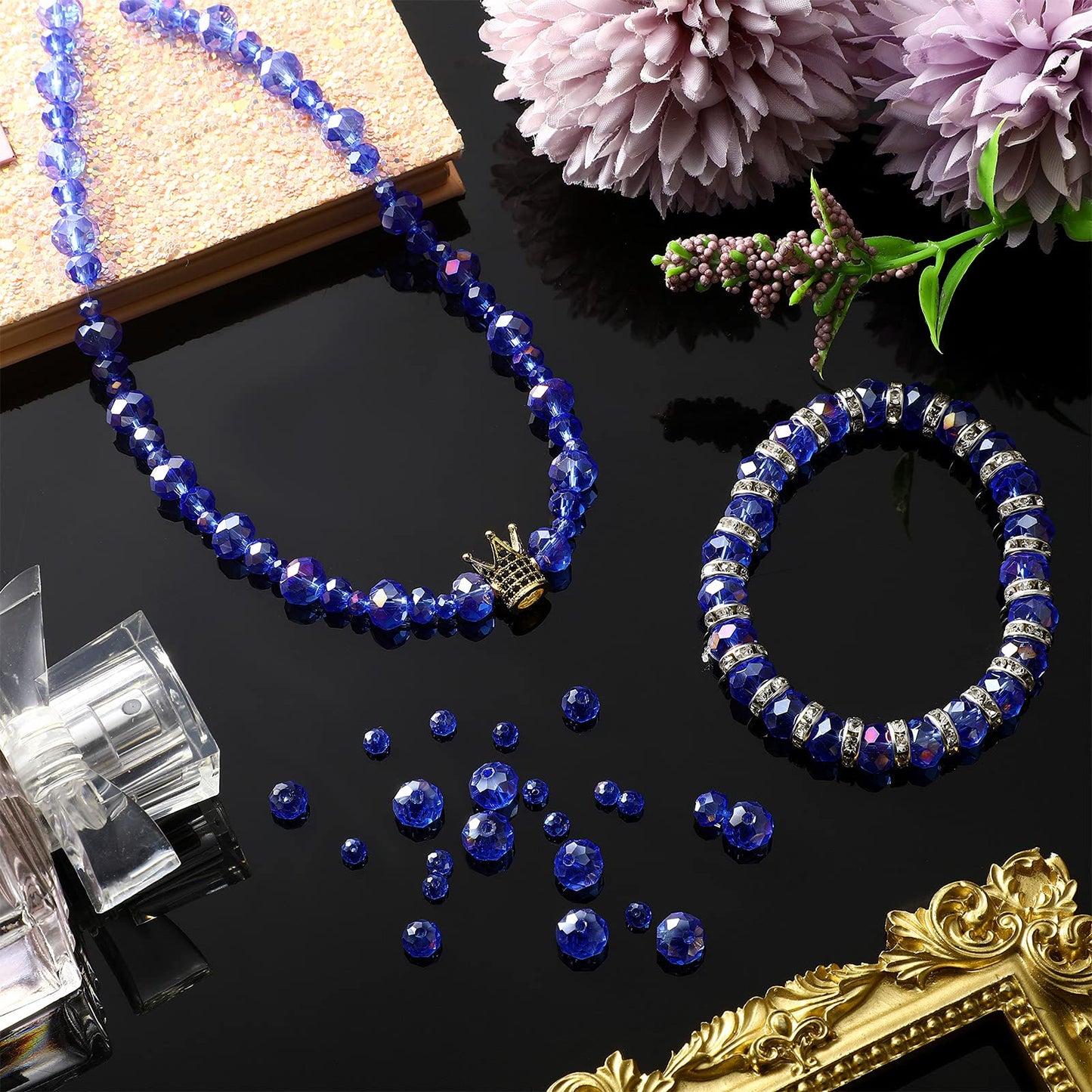 WILLBOND 600 Pcs Crystal Glass Beads for Jewelry Making Bulk Suncatcher Faceted Rondelle Loose Gemstone for Valentine's Day, Irish Holiday, Easter Bracelet DIY Crafts 8mm, 6mm, 4mm(Blue AB Color)