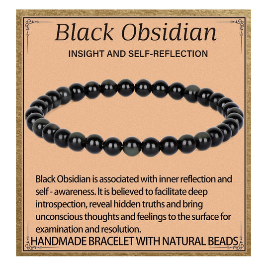 LPBeads Handmade Natural Gemstone Stretch Elastic 6m Black Obsidian Bracelet Healing Crystal Round Stone Beads Jewelry Gifts for Women Men