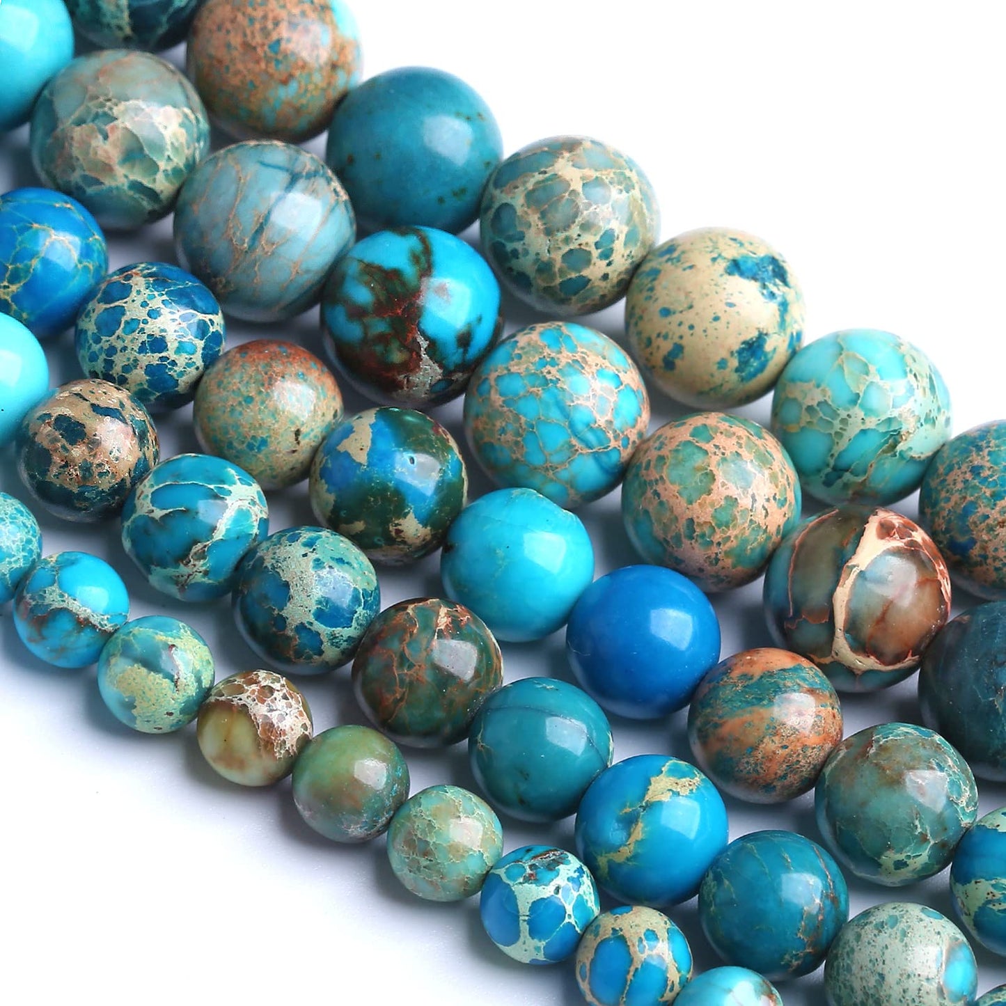 8MM 45PCS Natural Stone Blue Sea Sediment Impression Jade Spacer Loose Beads for Jewelry Making DIY Bracelet Necklace