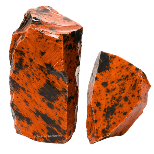 Amazing Gemstone 2 Pieces Mahogany Obsidian Raw Crystals and Healing Stones, Natural Rocks for Tumbling and DIY Raw Stones and Crystals