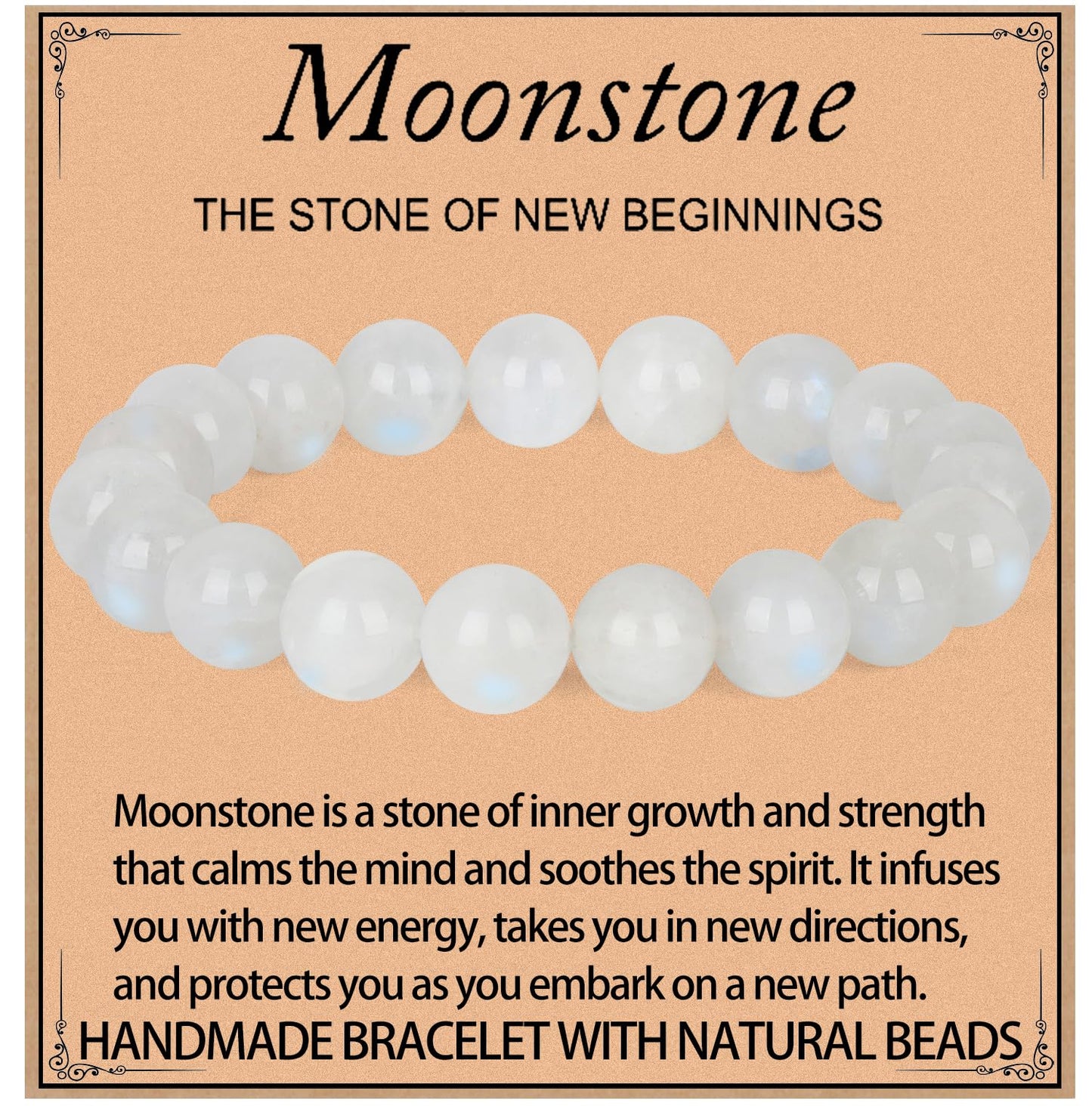 LPBeads Handmade Natural Gemstone Stretch Elastic 10mm Moonstone Bracelet Healing Crystal Round Stone Beads Jewelry Gifts for Women Men