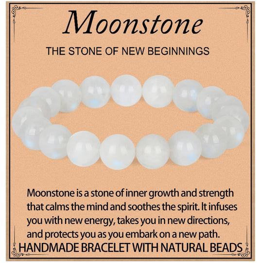 LPBeads Handmade Natural Gemstone Stretch Elastic 10mm Moonstone Bracelet Healing Crystal Round Stone Beads Jewelry Gifts for Women Men