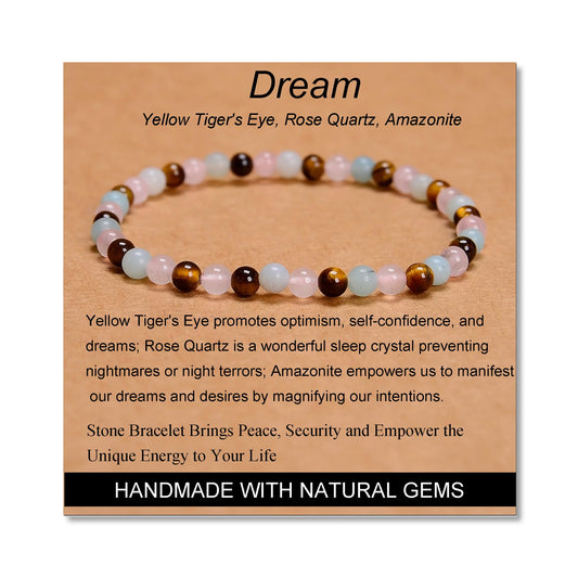MASSIVE BEADS Yellow Tiger's Eye Rose Quartz Amazonite - Dream Handmade Handmade Yoga Stretch Elastic Bracelet Natural Stone Crystal Healing Power Energy Gifts for Unisex Adult 4mm