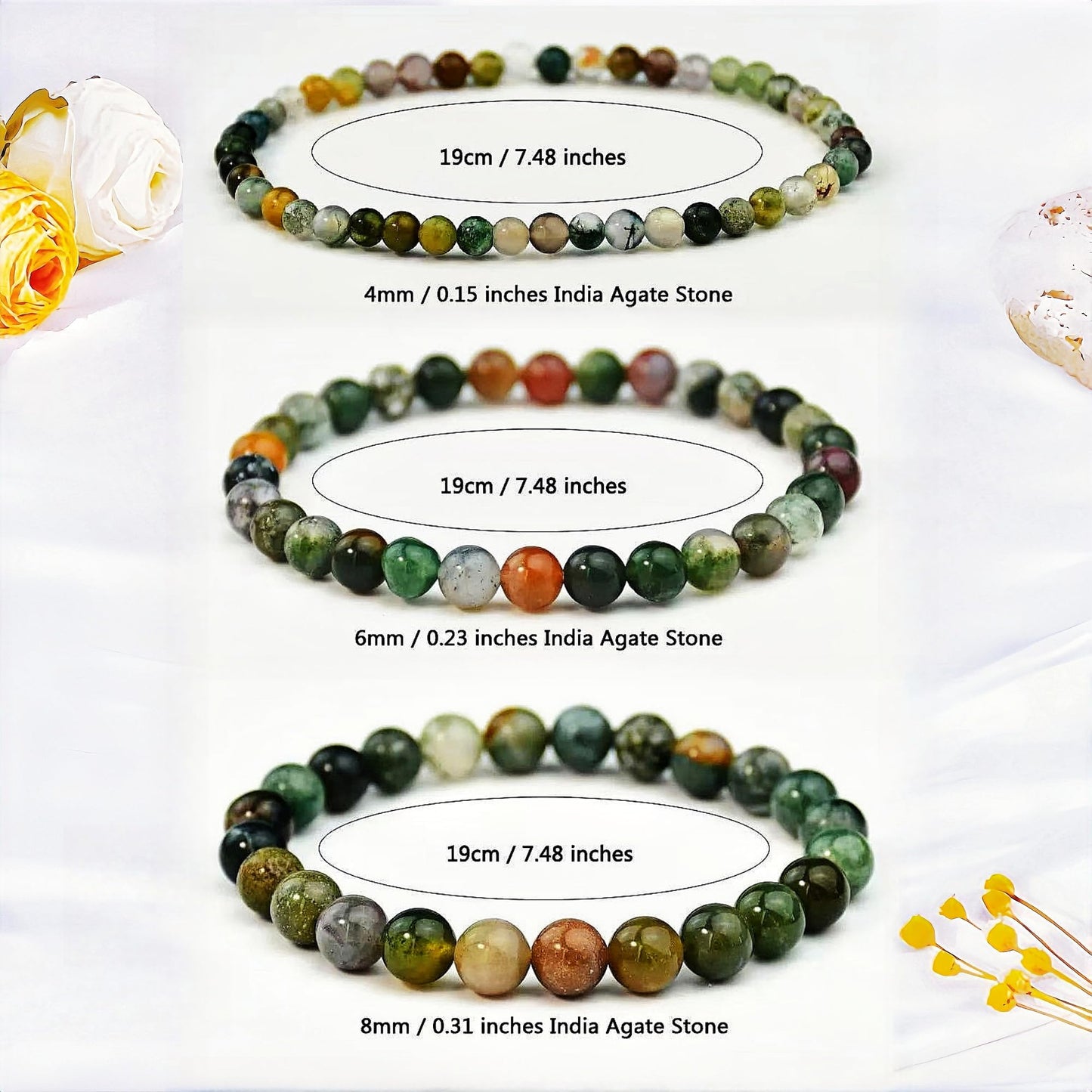 CINSKYING 3Pcs Healing Crystal Turquoise Bracelets for Women Men 8mm 6mm 4mm Natural Stone Beaded Stretch Bracelet Jewelry Gifts for Women Girl (T6-Indian Agate)