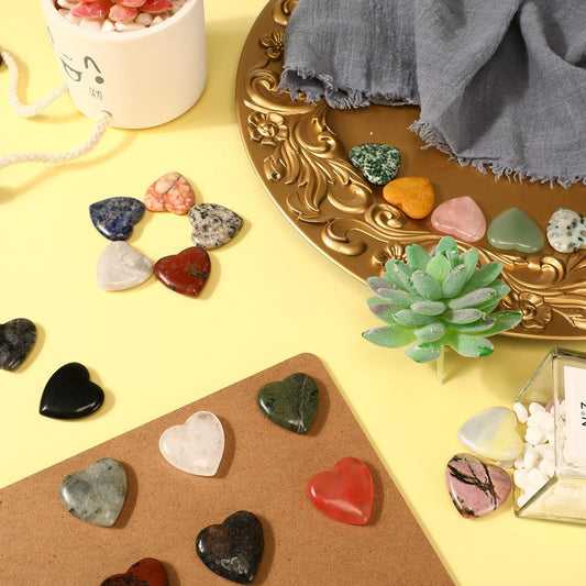 Nuenen 30 Pcs Heart Shape Crystals Bulk 1.2 Inch Gemstone Mother Gift Heart Stone Worry Rocks Quartz Love Wholesale Love Pocket Palm for Valentine's Day Women Mom (Classic Color)