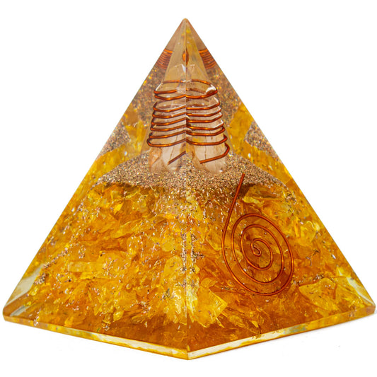 Citrine Orgone Pyramid for Success & Motivation | Orgonite pyramids with Copper Coil and Crystal Quartz for Chakra Protection