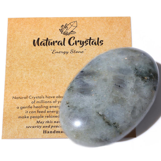 MAIBAOTA 2.4" Large Grey Labradorite Crystal Stone Polished Palm Stone Healing Crystals 0.7" Thick Natural Reiki Gemstone Worry Stone Energy Balancing Anxiety Stress Relief Meditation 1 Pc