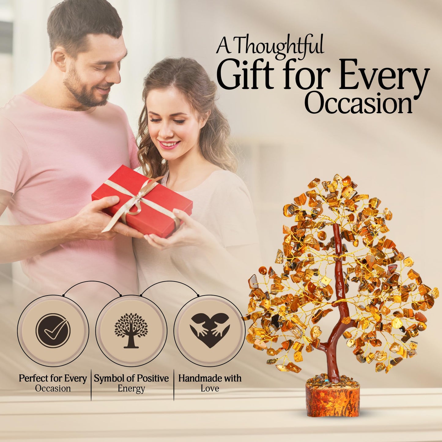 YATSKIA Tiger Eye Crystal Tree - Gemstone Tree of Life - Tiger Eye Stone - Chakra Gifts - Crystal Décor - Feng Shui Decor - Spiritual Gifts for Women