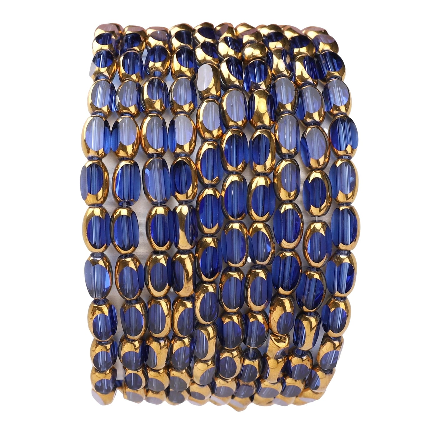 DADIFEN Glass Rice Beads Clear Royal Blue 4x6mm 50pcs Faceted Oval Golden Edge Crystal Loose Beads for DIY Craft Jewelry Making