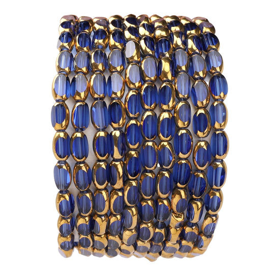 DADIFEN Glass Rice Beads Clear Royal Blue 4x6mm 50pcs Faceted Oval Golden Edge Crystal Loose Beads for DIY Craft Jewelry Making