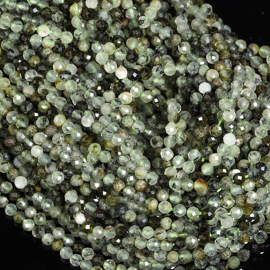 Song Xi 90pcs 4mm Natural Prehnite Gemstone Beads Faceted Round Loose Stone Beads for Jewelry Making