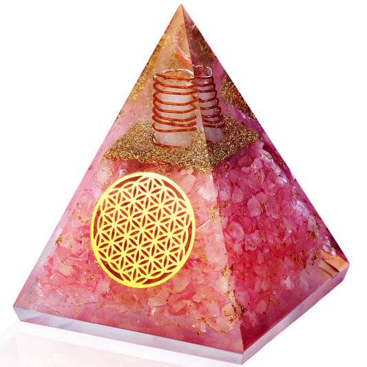 Anaya Agate Rose Quartz Orgone Pyramid – Handmade Orgonite Pyramid with Flower of Life – Rose Quartz Crystal Pyramid for Love, Relationship, Chakra Balance – Meditation Pyramid for Yoga, Reiki