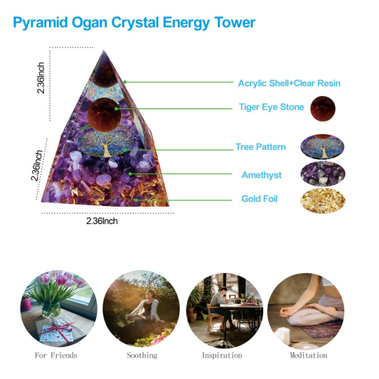 ycyingcheng Moonstone Crystal Orgone Pyramid Ogan Crystal Energy Tower, Nature Reiki Chakra Crushed Stone Jewelry, Crystal Pyramid for Home Decor (Crystal Pyramid-15)